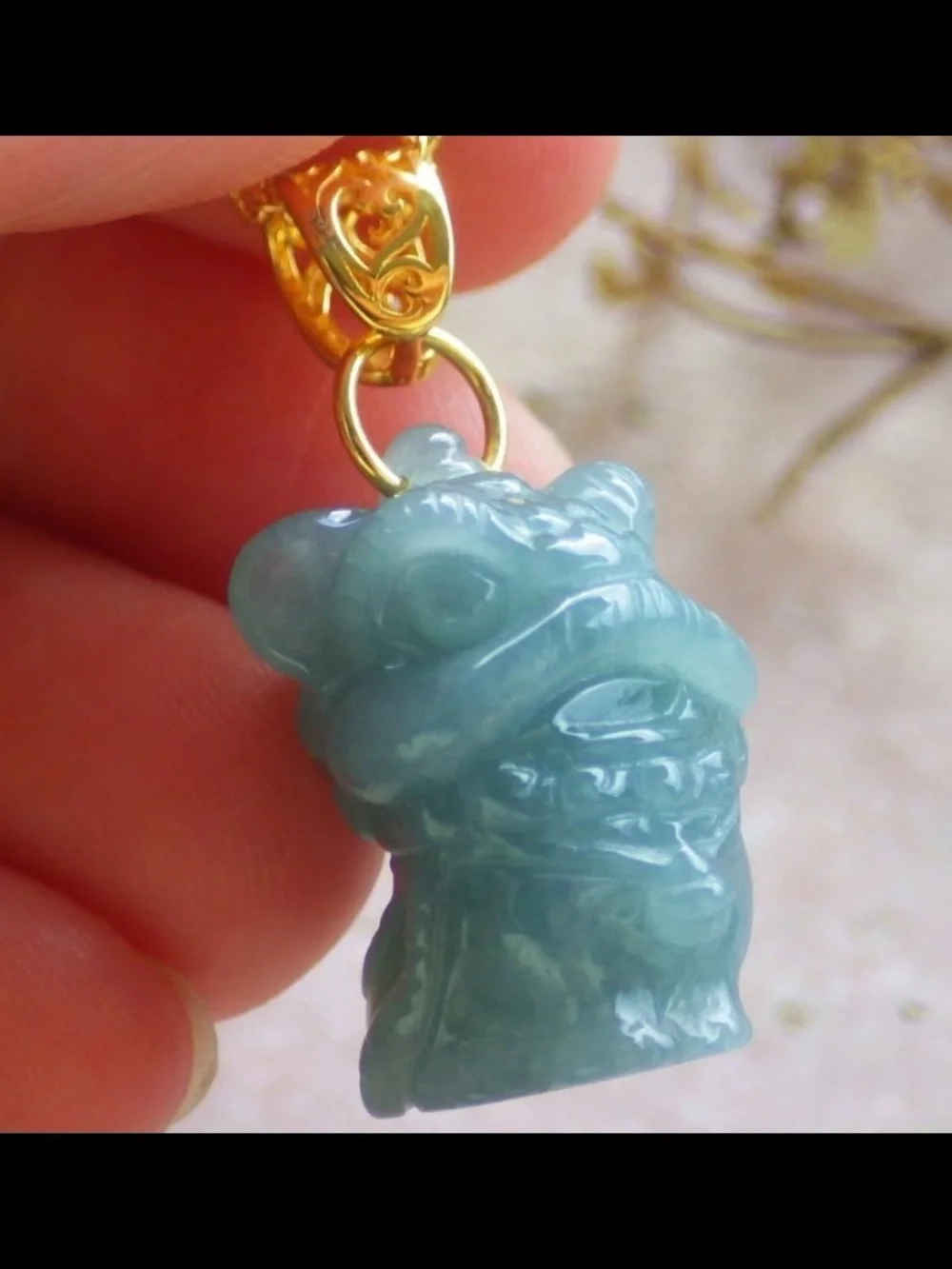 Certificate jadeite Jade Sterling silver 925 light green blue lion dance pendant
